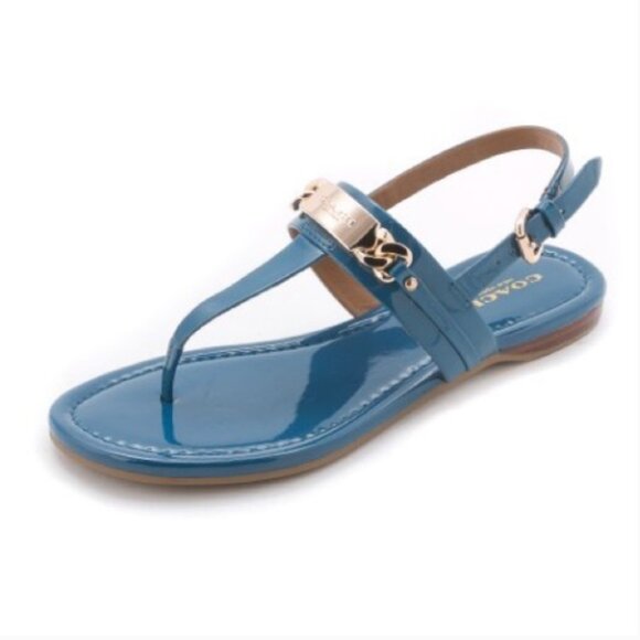 Coach New York Caterine Patent Leather Sandals in Blue Size 5 - Picture 1 of 11